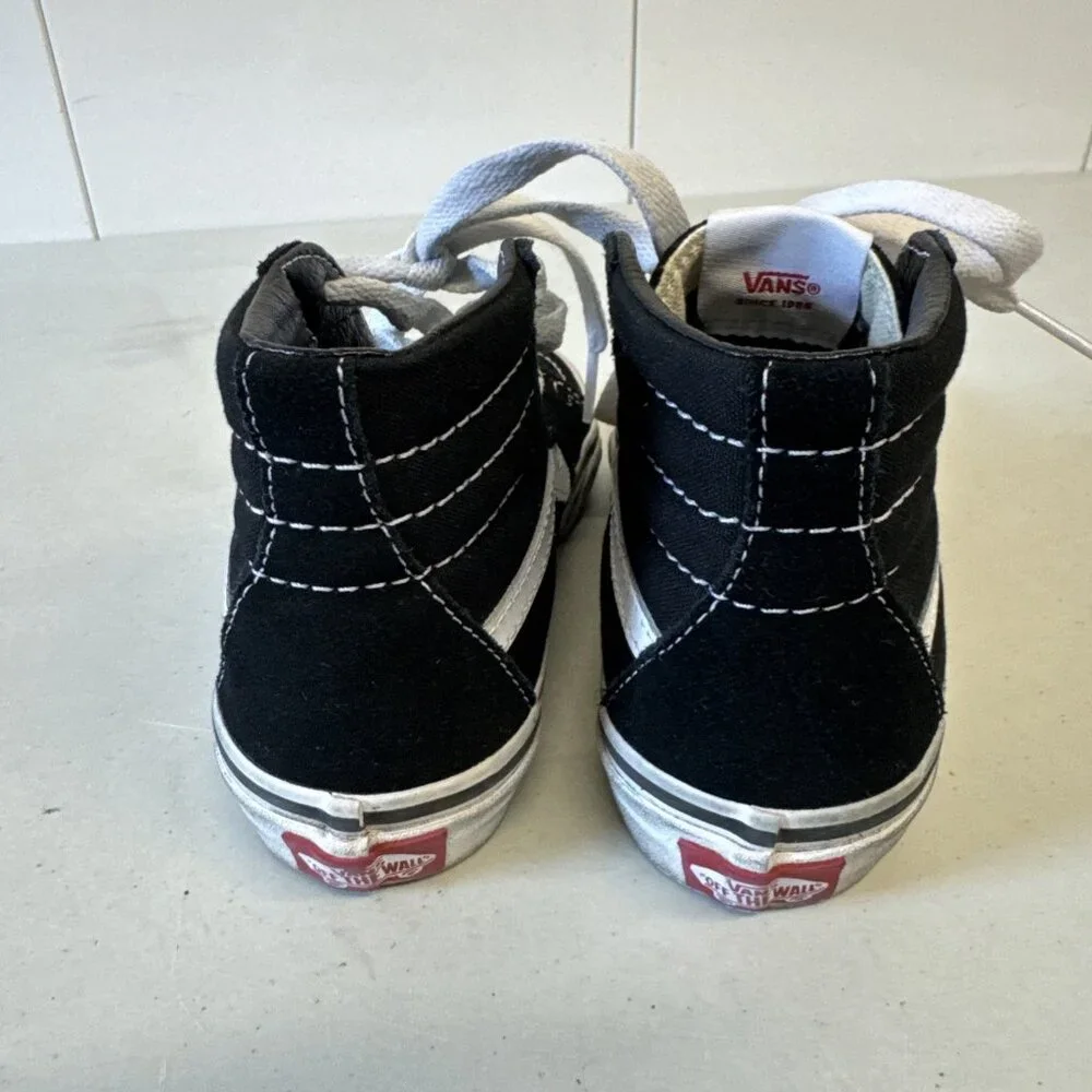 Size 1 Kids - VANS Sk8- High BMX Black‎ White Suede Shoes